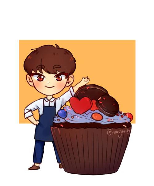 youjin with one of his cupcakes!!also i started my last year of uni = little time for fanarts from n