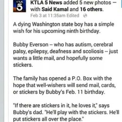 Its amazing what little so many ppl can do to make one boy so happy. Ive been seeing this all over ig and tumblr so for those who havnt seen it yet, read this!!! Bubby just wants mail and stickers! They have tons of stickers at the dollar store you guys!