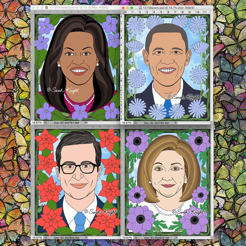 Round 4 of the political portrait project: Barack, Michelle, John Oliver, and Nancy.Barack is done √