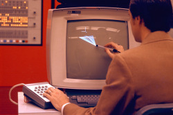 yodaprod:humanoidhistory: NASA’s Dr. Paul Keller uses an IBM to predict air flow around aerodynamic bodies. Ames Research Center, California, 1978. #tech #space (NASA)    1978