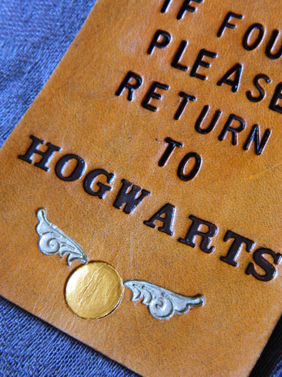 wickedclothes:  Leather Harry Potter Luggage Tag Sold on Etsy.