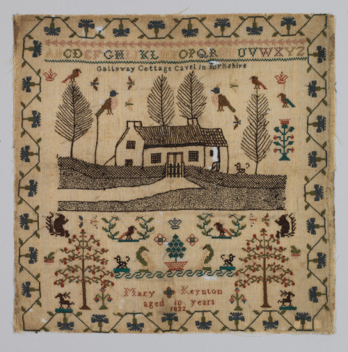 heaveninawildflower:Needlework sampler (1822) by Mary Keynton (British, aged 10 years).Silk on wool.