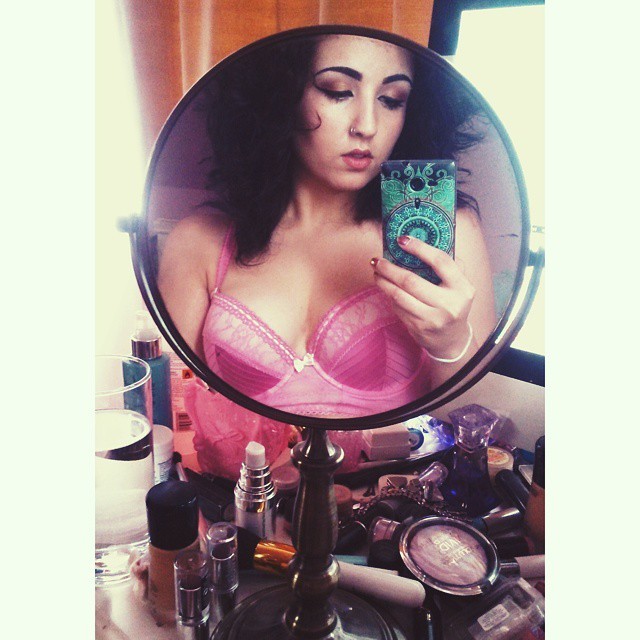 Had to snap this new #bralet :3   #pink #makeup #selfie #me #messy #bighair #naturalhair