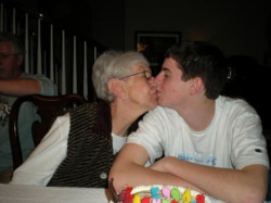 Granny kisses her young stud lover!Meet your
