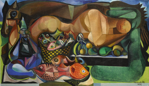 edlorado:Emiliano di Cavalcanti (Brazil 1897 - 1976) ) - Reclining Nude with Fish and Fruit [1956] v