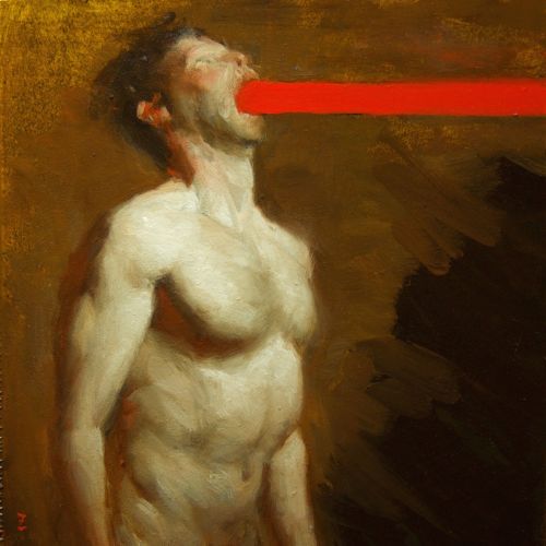 grundoonmgnx:  Zack Zdrale, A Man Yelling, nd  Oil on panel, 5 × 5 in 