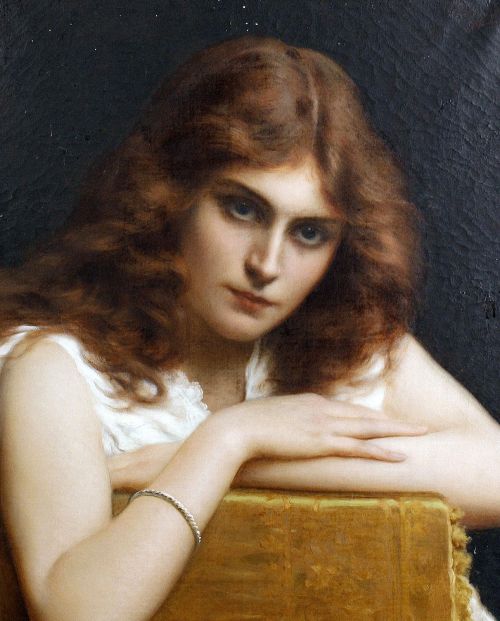 Girl with auburn hair. Tito Conti (Italian, 1842-1924). Oil on canvas. Conti painted elegant la