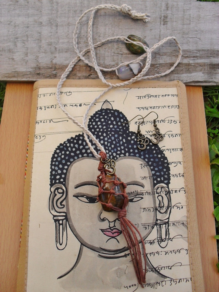 the-lotus-heart:  Tiger’s Eye Jewelry Gift Set, Om Earrings &amp; Necklace,