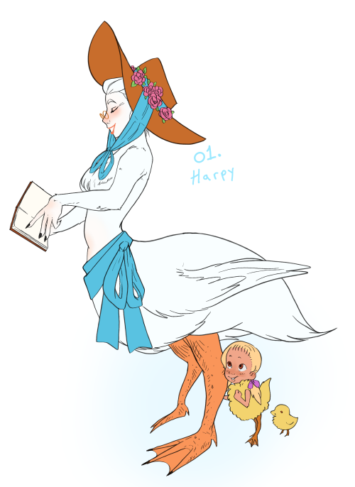 01. HarpyA Mother Goose writing nursery rhymes for her little ducklings!—Prompt List by adori-