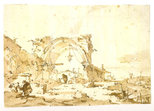 austingifford:Francesco Guardi (Italian, 1712-1793) A Capriccio with a Ruined Gothic Arch, 1770/89