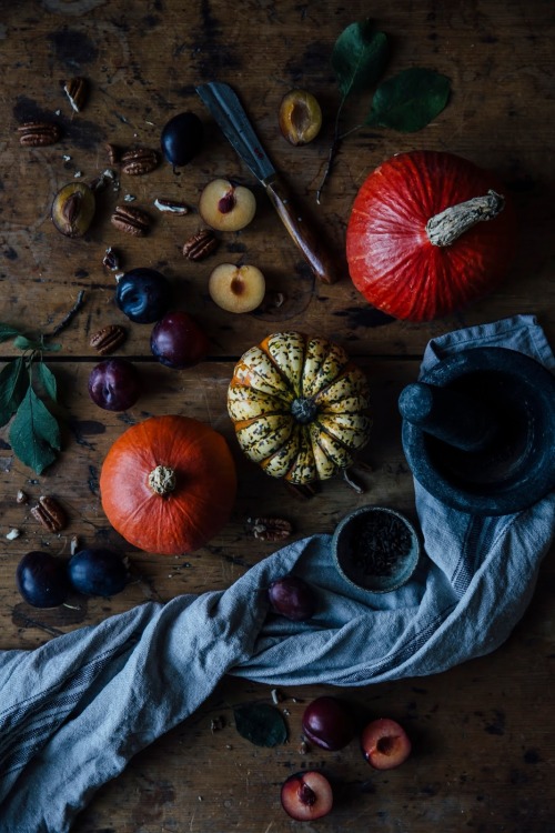 sweetoothgirl:  Gluteen Free Pumpkin Waffles w/ Plum, Rosemary Compote and Coconut Yogurt  