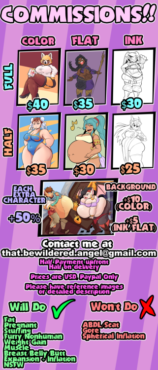 Commissions updated!Nothing that big, I separated inks and flats from each other and added a price f