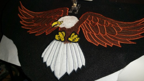 My boyfriend asked me if I could appliqué the Pride & Glory eagle to make it into a patch for on