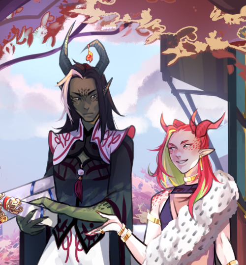 Heres a piece of two of my characters! Jiyachi (left) and Dakarai (right). They manage a temple toge