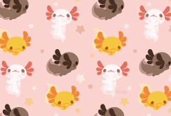 fluffysheeps:  fluffysheeps:  Made a little axolotl buddies pattern to go with my whale shark one! They’re available on a bunch of cute things like shirts, phone cases, blankets, bags, mugs, notebooks, and more!!Shirts / Phone cases / Blankets / Bags