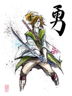 devinthewhite:  Link from Zelda Sumie Style by MyCKs.  Zelda Sumie Style the princess by MyCKs.  Ganon sumi style with calligraphy by MyCKs. 