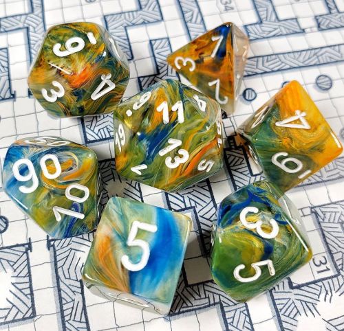 One of my curated (specifically pieced together) sets of Chessex Festive Autumn Such a lovely set [I