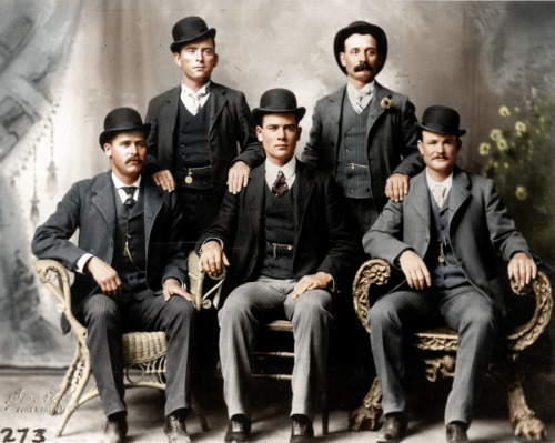 thehauntedballroom:Butch Cassidy (sitting on the right) and his Wild Bunch. (by Mads Madsen)