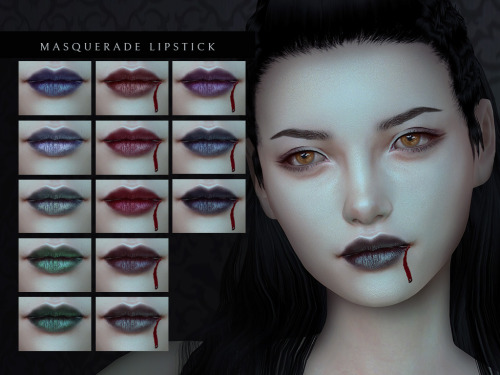 Masquerade Lipstick• Female• Teen to Elder• 18 colors (36 swatches)• Compatible with sliders• HQ com