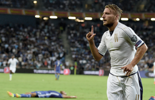 Ciro Immobile scores the third goal for Italy against Israel