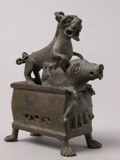 Censer with a Lioness Hunting a Boar, Medieval ArtMedium: BronzeRogers Fund, 1944Metropolitan Museum