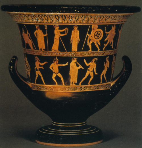 famousartthroughhistory:Calyx krater with creation of Pandora by the Niobid Painter, Attic red-figur