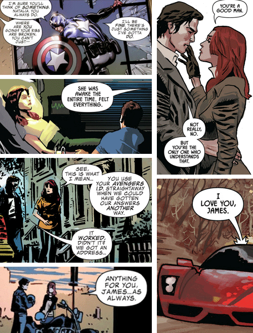 cesperanza:scratchthemaven:James “Bucky” Barnes (Winter Soldier) and Natasha Romanoff (Black Widow)N