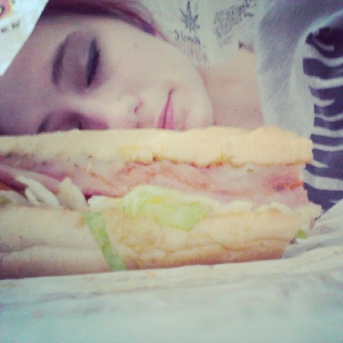 Taking a nap with my sandwich because #life #sandwich #haha #hungoveraf