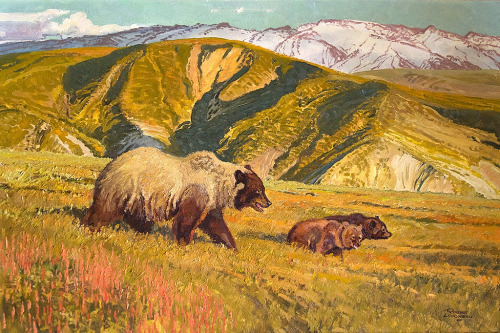 antiqueanimals: Robert Lougheed (1910–1982), Grizzly Country - Alaskan Toklat Grizzly, oil on board