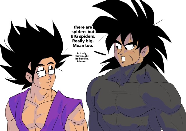 galacticvroom:I don’t make comics often, but I really want to see Gohan and Broly (DBS) interact so I made this to scratch that itch.  I think they’d be friend Gohan’s base form hair is inspired by DBS: Super Hero btw! 