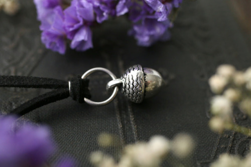 Acorn and pinecone O ring necklaces with stainless steel chain or vegan leather cord are now availab