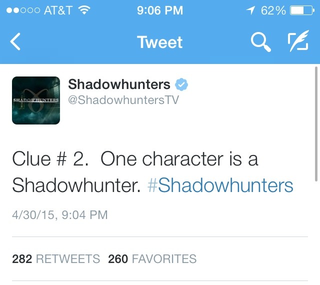 julianblakthorn:  shadowhunters-official:  HERE ARE THE FIRST FEW CLUES!  My guesses
