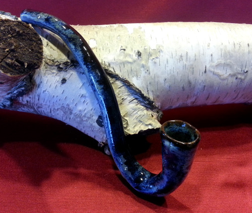 Sherlock Pipe 8 inch long, ceramic, handmade, speckled light and dark blue glaze $40 at The Spicy Po