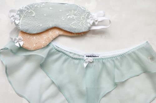 angelafriedman:  Little matching sleep masks and silk panties… just what every lady needs!  Now available from Angela Friedman in pink and blue! 