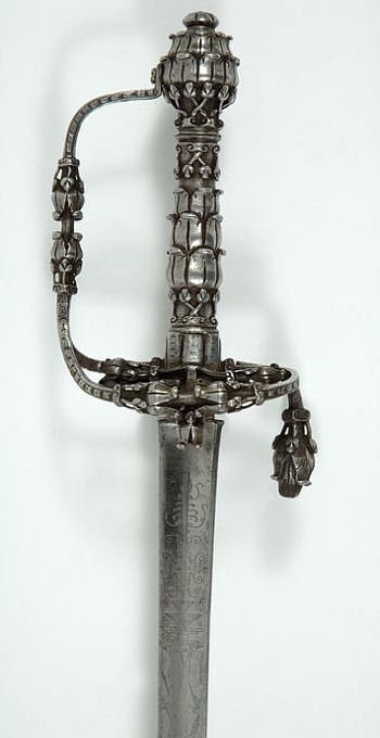 art-of-swords:  European Backsword Dated: circa 1650 — 1660 Culture: Western European Medium: steel Measurements: overall length, 96 cm; blade length, 79.3 cm; blade width, 2.3 cm; hil length, 17.5 cm; hilt width, 11 cm Inscriptions: “IVNTILIA
