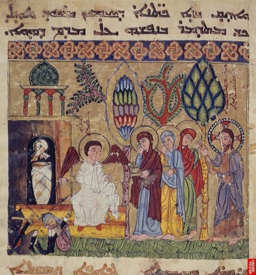 assyrian-prince:Holy Women at the Tomb.Syriac Gospel Lectionary, Northern Iraq.1216–20.