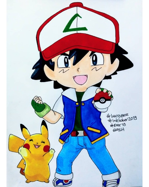 marmota-ekun:Ya para irme a dormir… Ya solo me falta un día para ponerme al día con el inktober… Maldito dengue 😠  Pero bueno espero que les guste, el día me pareció obvio. #Inktober #Inktober2019 #Day13 #Ash #AshKetchum #Satoshi #Pokemon #Pikachu