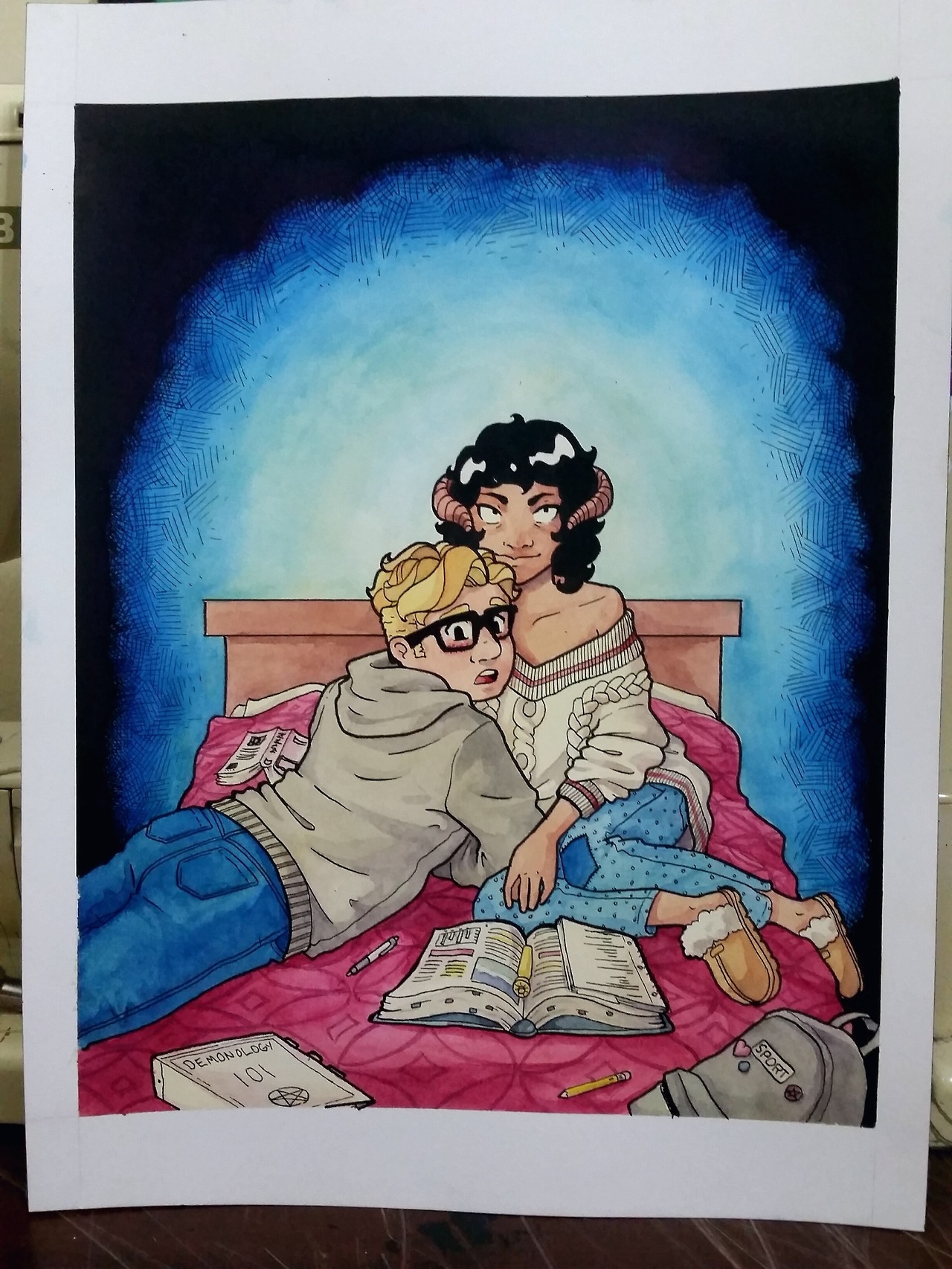 havinghorns: It’s done, here’s a shitty phone pic, I won’t get to scan it until