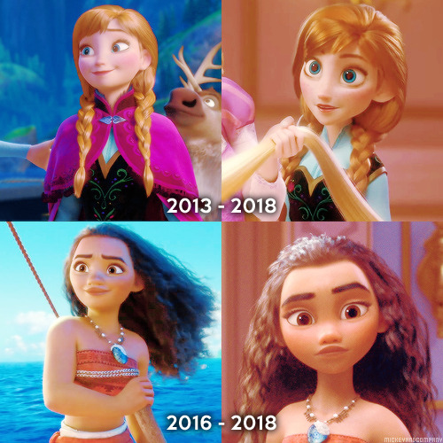 andersons-kilted-ass: mickeyandcompany:  Then and now. (friendly reminder that all disney princesses went through a redesign only so they could fit the animation style of Ralph Breaks the Internet)   THEY HAVE DIFFERENT FACIAL STRUCTURES. I LIKE IT 