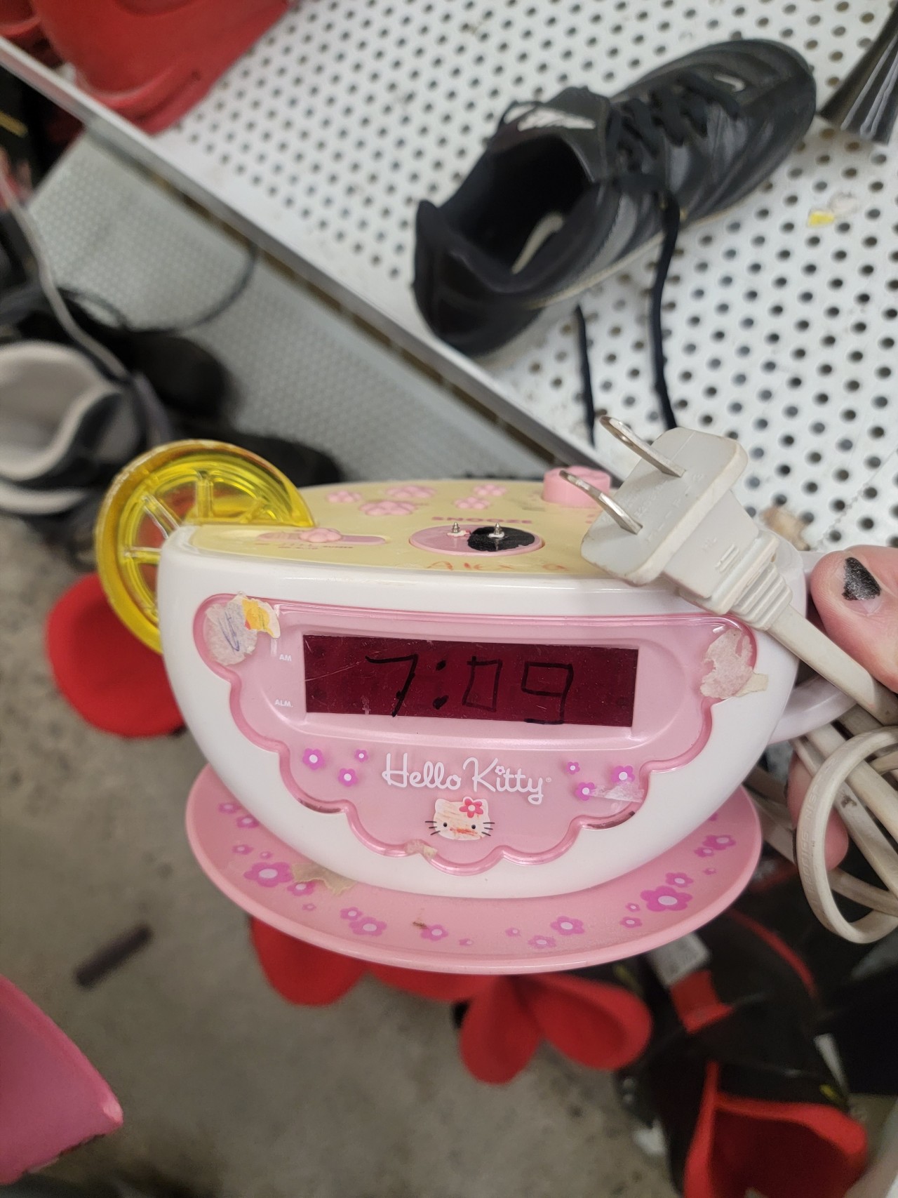 ShiftyThrifting — Completely demolished Hello Kitty clock radio.