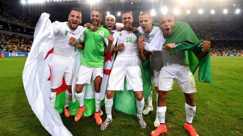 arab-gulf:  Fantastic Team- Algeria. Hero of Africa & Arabs. we hope they can reach to final.  Islam Slimani of Algeria celebrates scoring his team’s first goal during the 2014 FIFA World Cup Brazil Group H match between Algeria and Russia at Arena