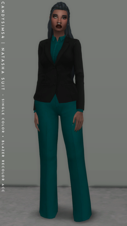 candysims4:NATASHA SUITA two piece outfit that comes with a blazer and pants matching colors.You can