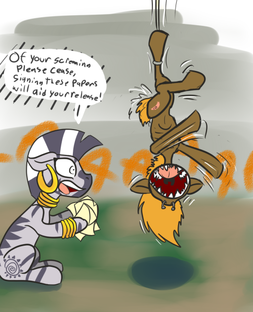 askeverfreerat:  MEANWHILE: In the Everfree..  XD! Oh lordy… poor Zecora >w<