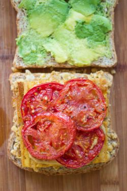 chew-s:  smashed chickpea, avocado, and roasted tomato sandwich with “cheesy” tofu (+recipe)  vegan, no cheese  