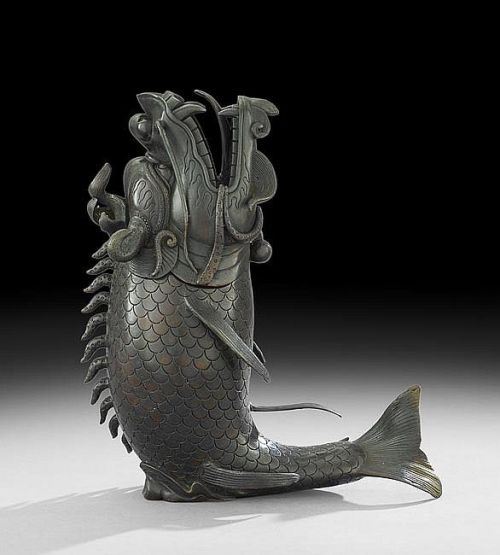 virtual-artifacts:Chinese Dragon Fish Bronze Censer, 18th/19th century, in the Ming style, the cense