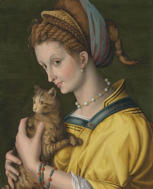 jareckiworld:Francesco Ubertini (1494-1557)  -  Portrait of a Young Lady Holding a Cat&nbs