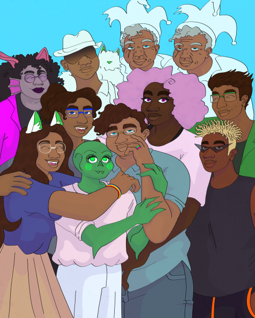 lifemaid:[image description: a digital drawing of jane crocker, standing, surrounded by her friends 