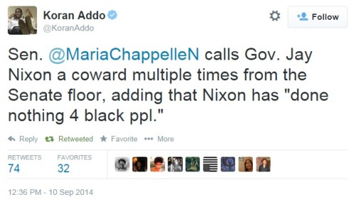 praxisandcapital:iwriteaboutfeminism:State Senator Maria Chappelle-Nadal rips into Governor Jay Nixo