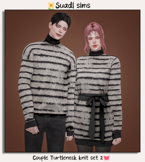 sudal-sims:[sudal] Couple Turtleneck knit set 2▶ All lod▶ Nomal map▶ Male - 30 swatch▶ Female - 25
