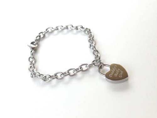 twistedskrews:  Custom Engraved Heart Padlock Charm 316L Surgical Stainless Steel bracelet!  Customize your own on BOTH sides, up to 3 lines PER side!https://www.etsy.com/listing/228658641/bdsm-engraved-custom-submissive-bracelet?ref=shop_home_active_1